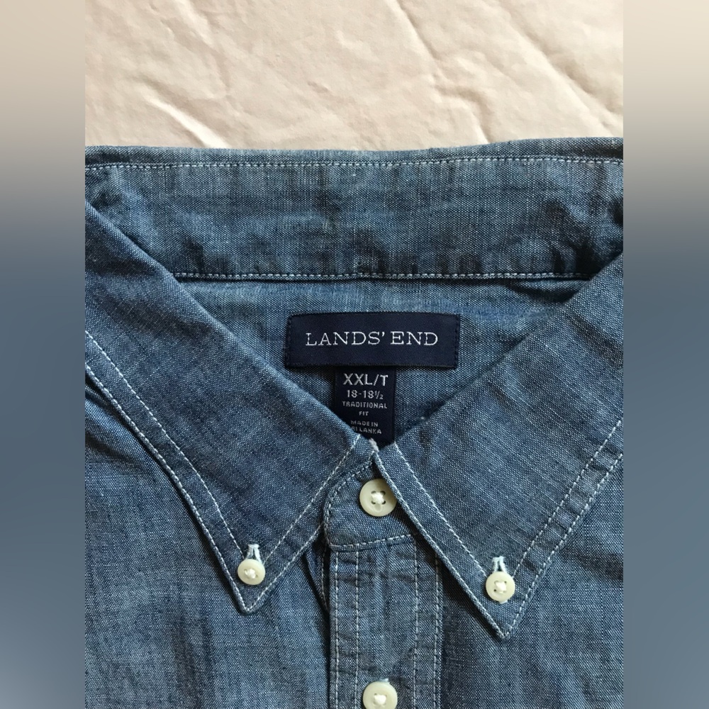Lands' End Denim Indigo Blue Casual Work Shirt - Picture 4 of 9